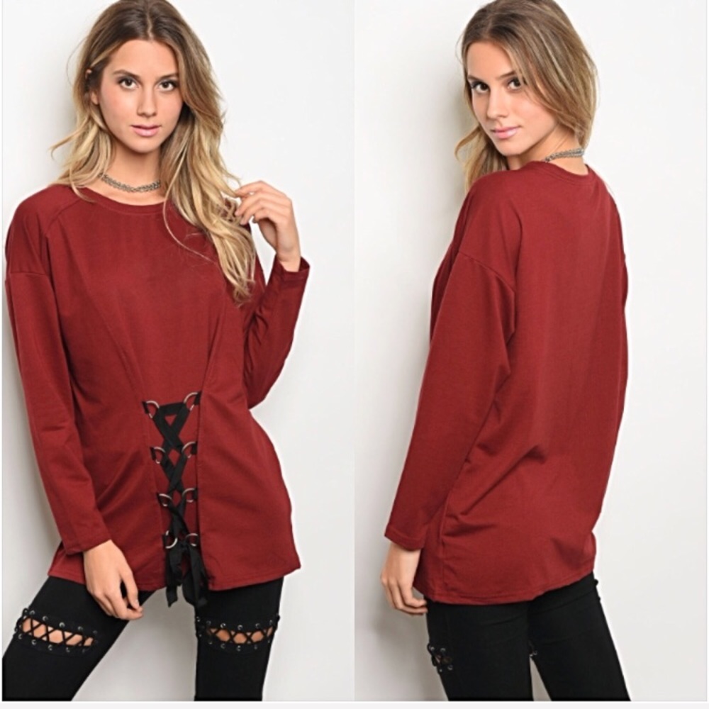📍SALE Lace Up Corset Slouchy Tunic Top SM - Picture 2 of 5